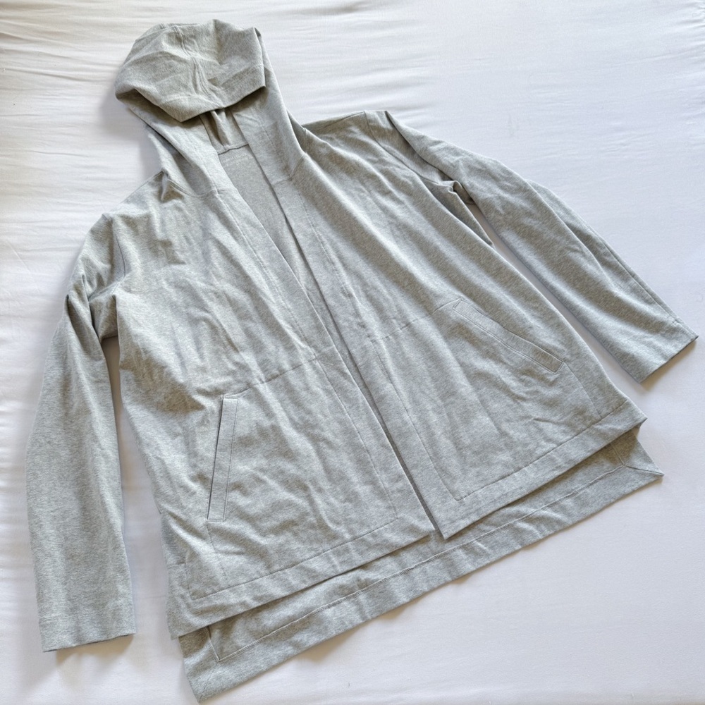 EILEEN FISHER cardigan sweater pockets jacket organic cotton gray Sz Small